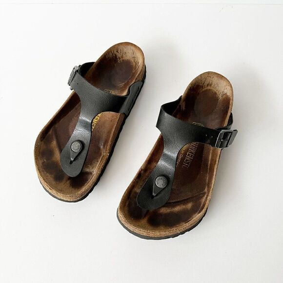 Birkenstock Gizeh Birko-Flor Vegan Faux Leather Black Sandals‎ Size 36 Reg 5-5.5 - Picture 2 of 10